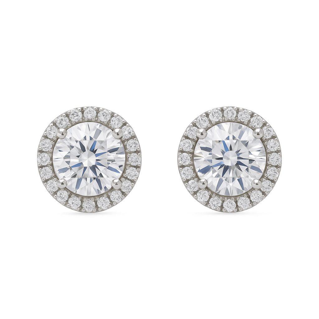 Elegant Halo Round CZ Stud Earrings for Women | Sparkling Silver-Tone Classic Daily Wear