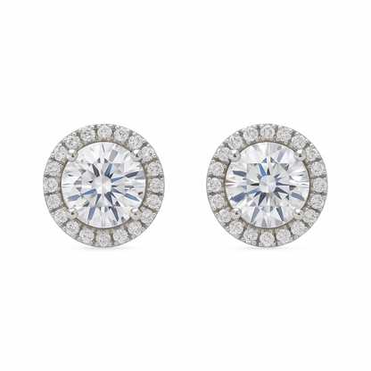 Elegant Halo Round CZ Stud Earrings for Women | Sparkling Silver-Tone Classic Daily Wear