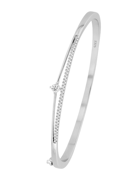 Silver Slim Zircon Accent Bangle for Women