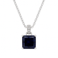 925 Silver Blue Sapphire Square Pendant Necklace for Women – Elegant CZ Accent Chain Design