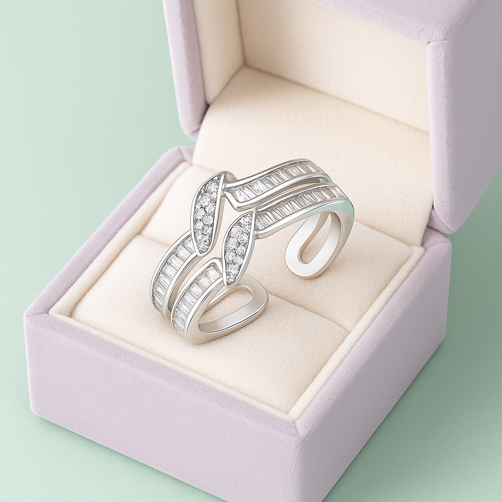 Modern Double Band Silver Ring with Crystal Accents