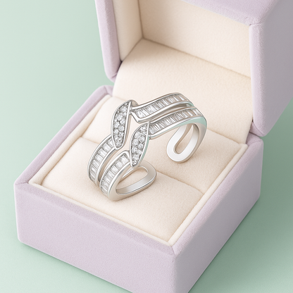 Modern Double Band Silver Ring with Crystal Accents