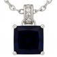925 Silver Blue Sapphire Square Pendant Necklace for Women – Elegant CZ Accent Chain Design