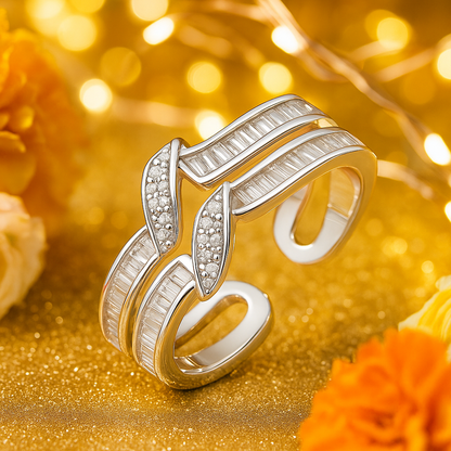 Modern Double Band Silver Ring with Crystal Accents