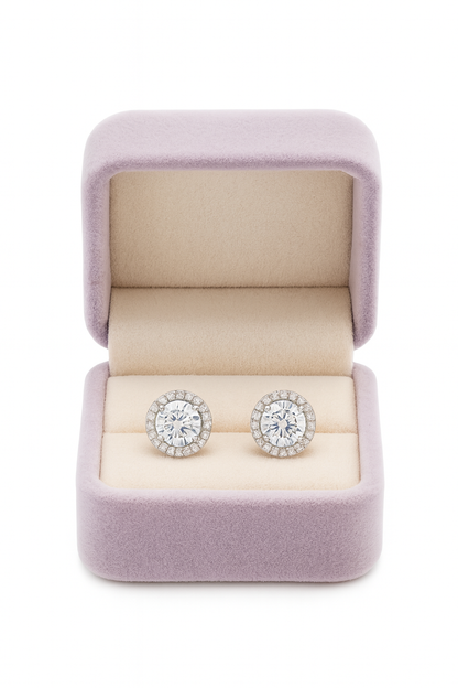 Elegant Halo Round CZ Stud Earrings for Women | Sparkling Silver-Tone Classic Daily Wear