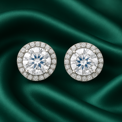 Elegant Halo Round CZ Stud Earrings for Women | Sparkling Silver-Tone Classic Daily Wear