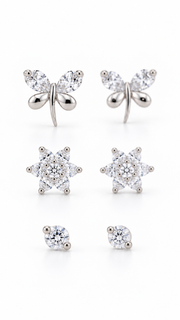 Butterfly, Floral Cluster Solitaire Stud Earrings Set - Aaryahi Silver jewellery product photo
