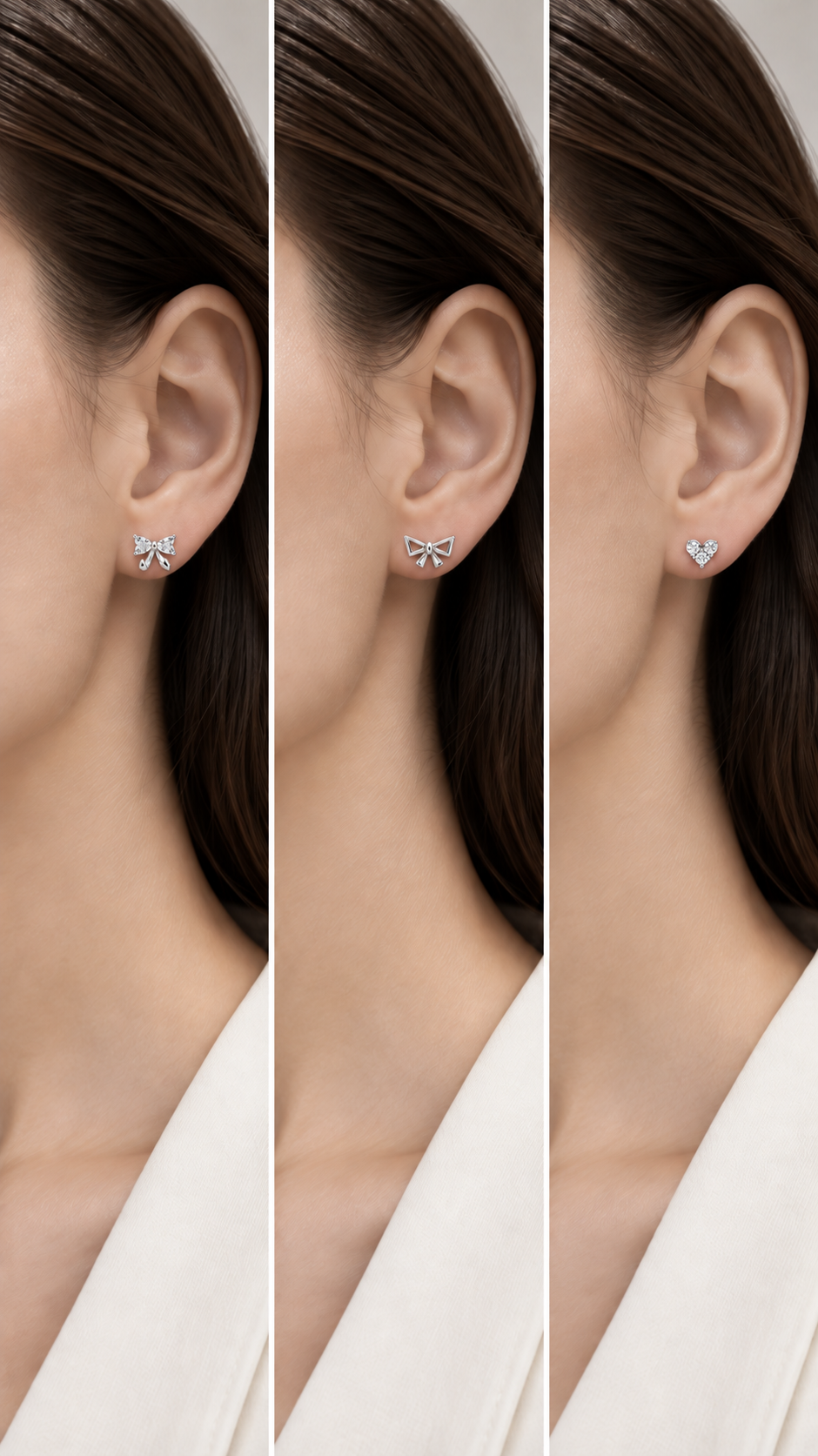Bow, Open Bow & Heart Earrings Set - Aaryahi Silver jewellery product photo