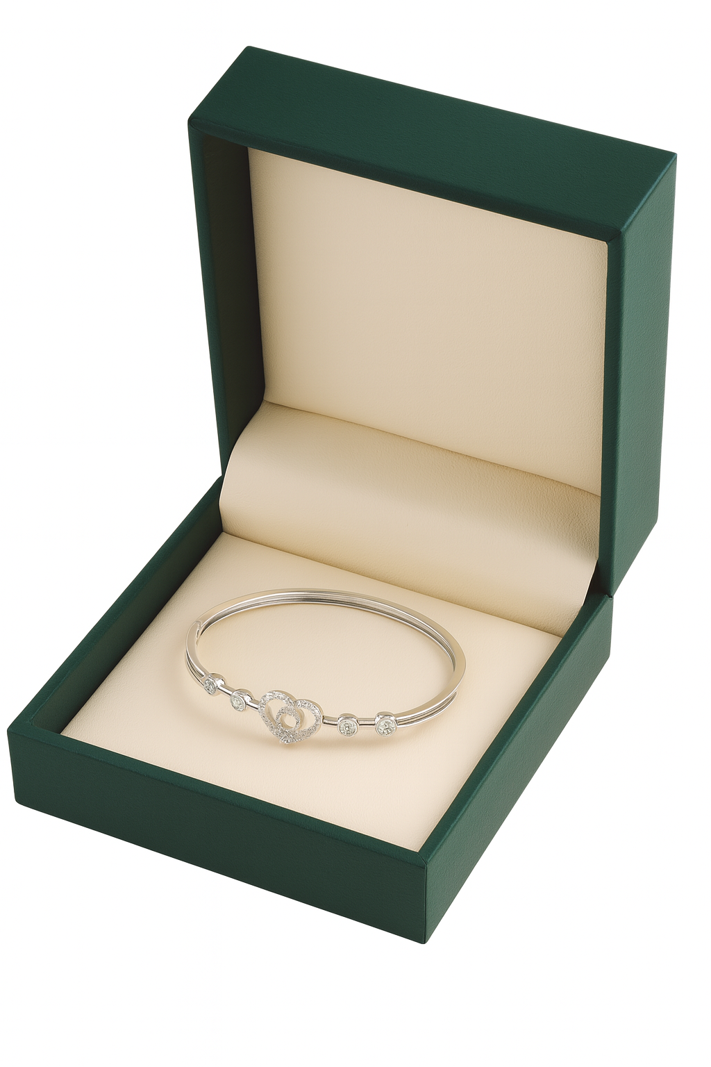 Silver Heart Zircon Accent Bangle for Women