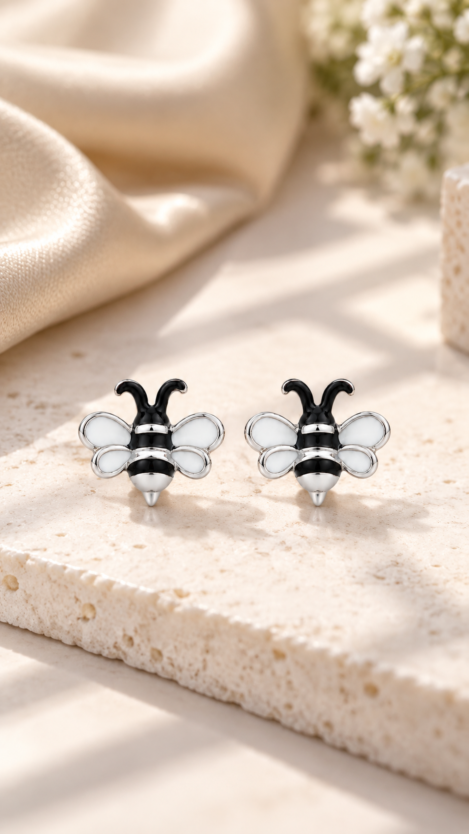 Black White Bee Earrings