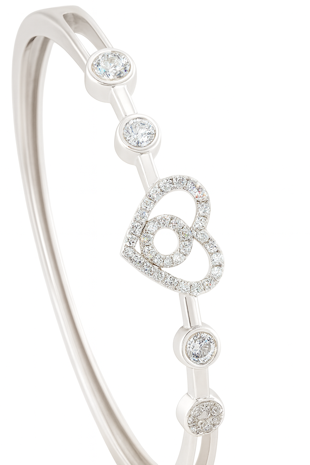 Silver Heart Zircon Accent Bangle for Women