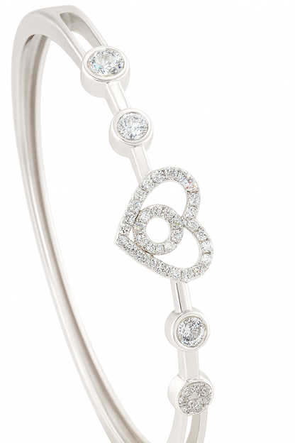 Silver Heart Zircon Accent Bangle for Women