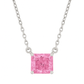 925 Silver Pink Solitaire Princess-Cut Pendant Necklace for Women – Elegant Minimal Design
