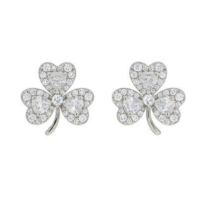 Elegant Silver Clover Stud Earrings for Women | Sparkling CZ Heart Petals | Daily Wear & Gifting Jewelry