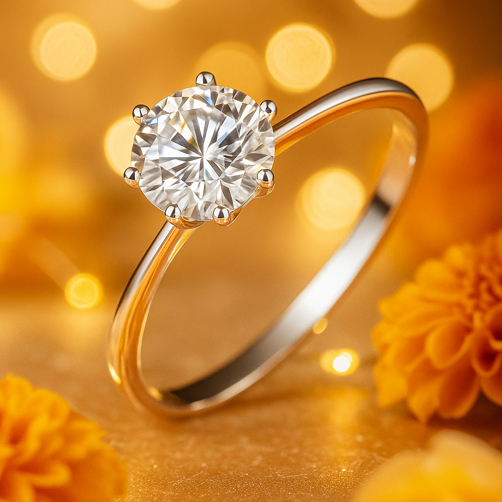 Classic Solitaire Silver Ring with Round Cut Stone