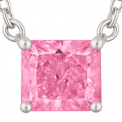 925 Silver Pink Solitaire Princess-Cut Pendant Necklace for Women – Elegant Minimal Design