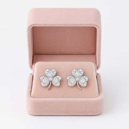 Elegant Silver Clover Stud Earrings for Women | Sparkling CZ Heart Petals | Daily Wear & Gifting Jewelry
