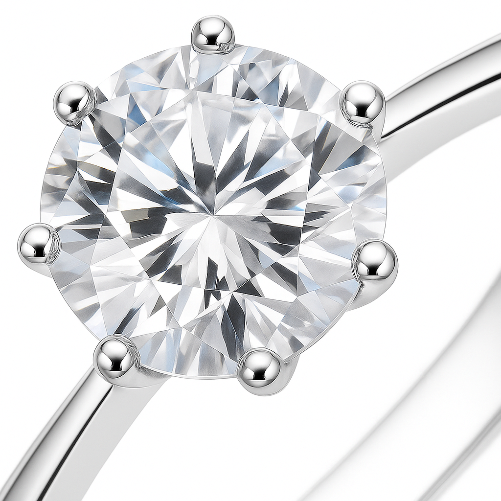 Classic Solitaire Silver Ring with Round Cut Stone