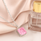 925 Silver Pink Solitaire Princess-Cut Pendant Necklace for Women – Elegant Minimal Design