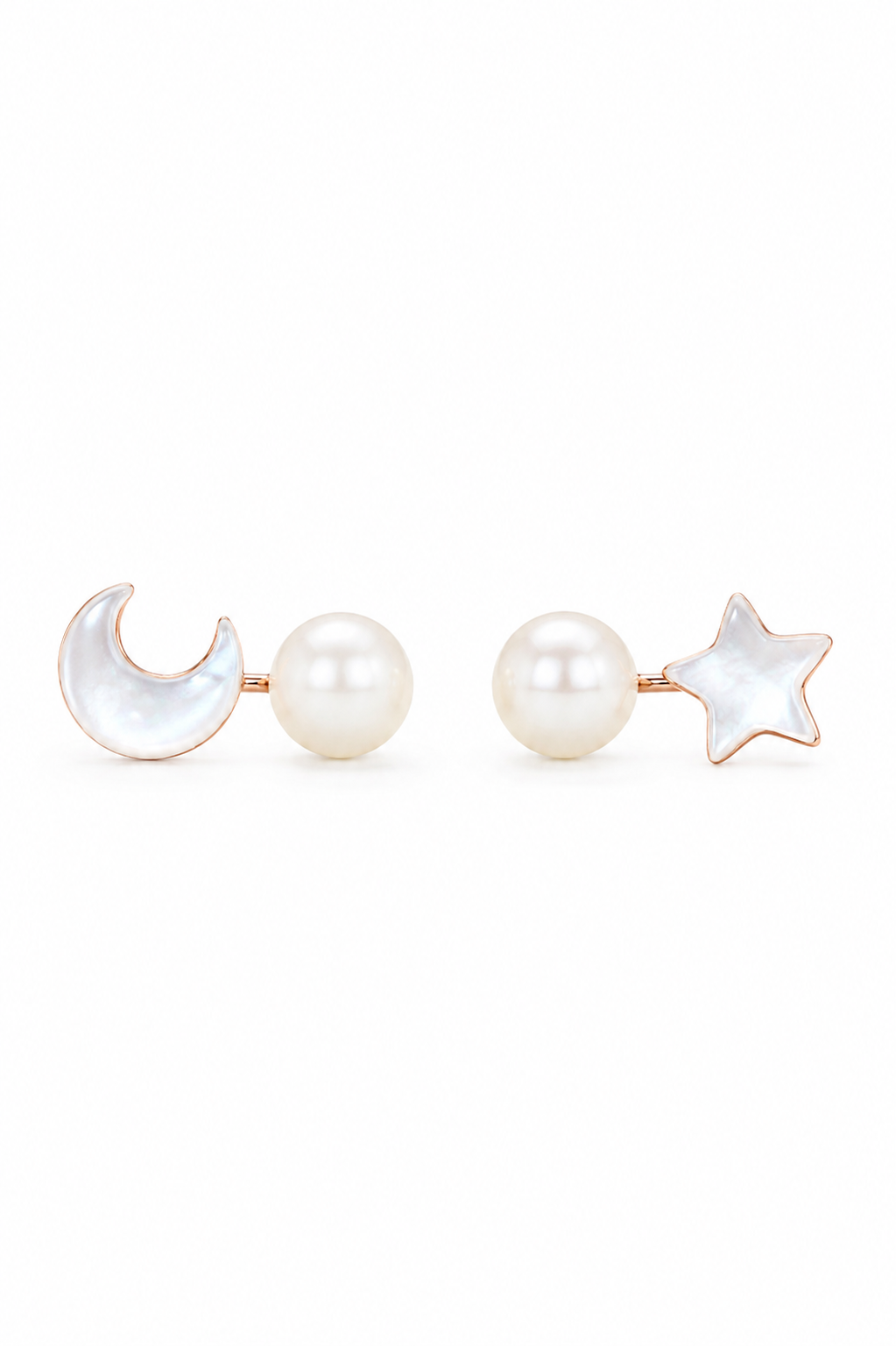 Rose Gold Moon & Star Pearl Stud Earrings