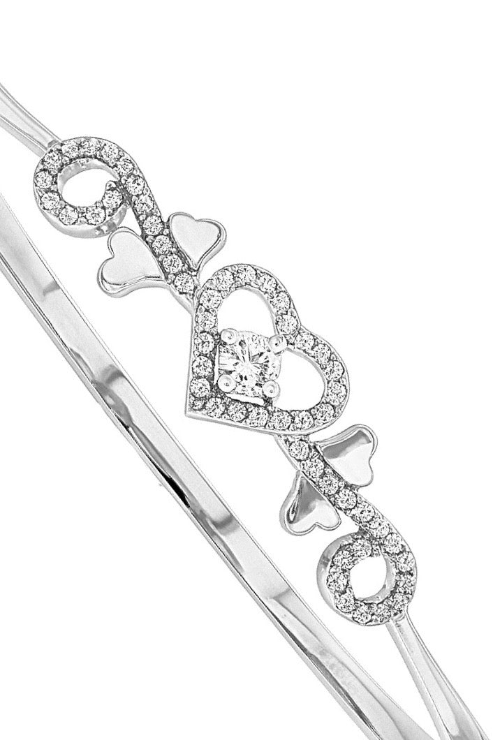 Silver Heart Swirl Zircon Bangle for Women