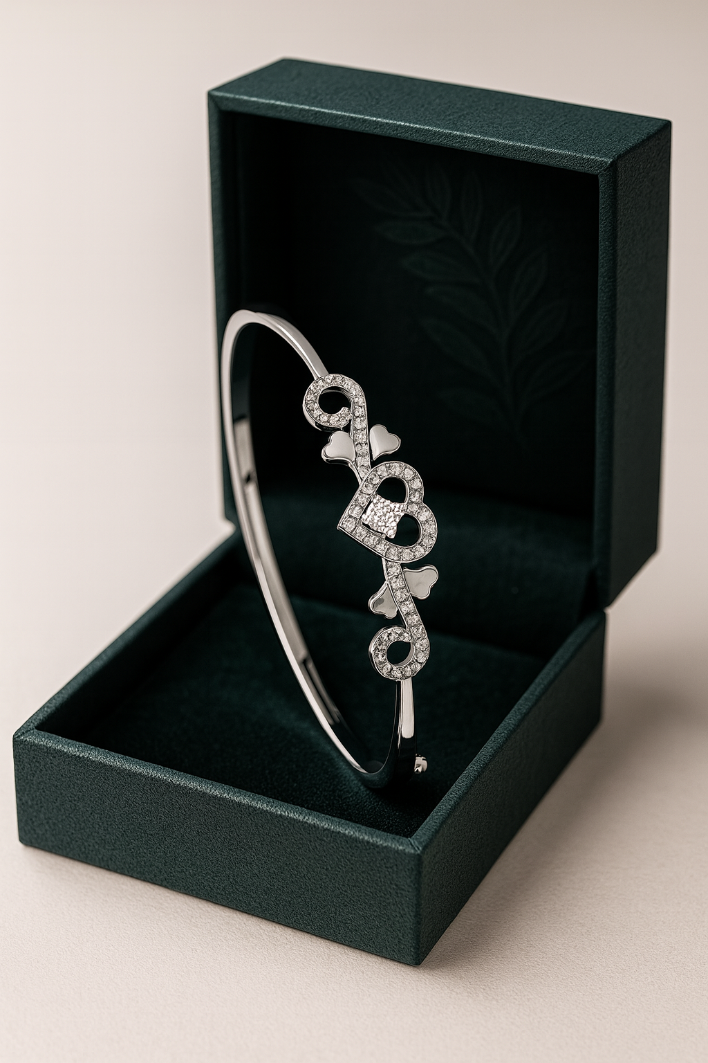 Silver Heart Swirl Zircon Bangle for Women