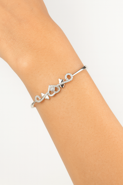 Silver Heart Swirl Zircon Bangle for Women