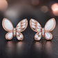 Elegant Rose Gold Mother of Pearl & CZ Butterfly Stud Earrings