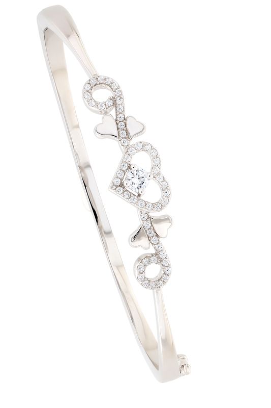 Silver Heart Swirl Zircon Bangle for Women