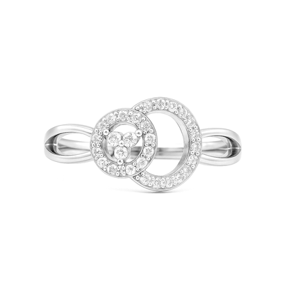 Elegant Interlocking Double Circle Zircon Ring for Women 925 Silver Finish Stylish Daily and Party Wear Finger Ring