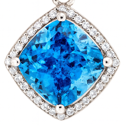 925 Silver Blue Topaz Halo Pendant Necklace for Women – Sparkling CZ Diamond Chain Design