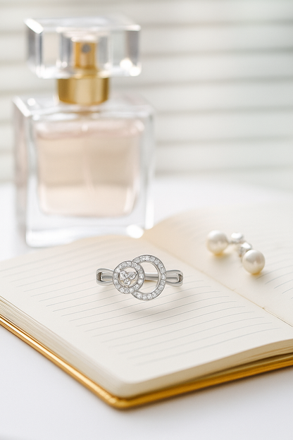 Elegant Interlocking Double Circle Zircon Ring for Women 925 Silver Finish Stylish Daily and Party Wear Finger Ring