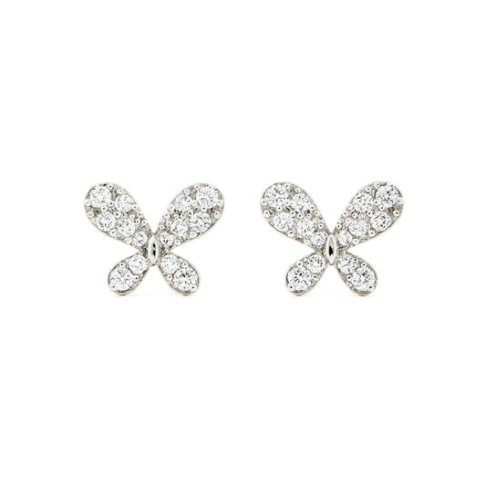 Elegant Butterfly CZ Stud Earrings for Women | Sparkling Silver-Tone Daily Wear