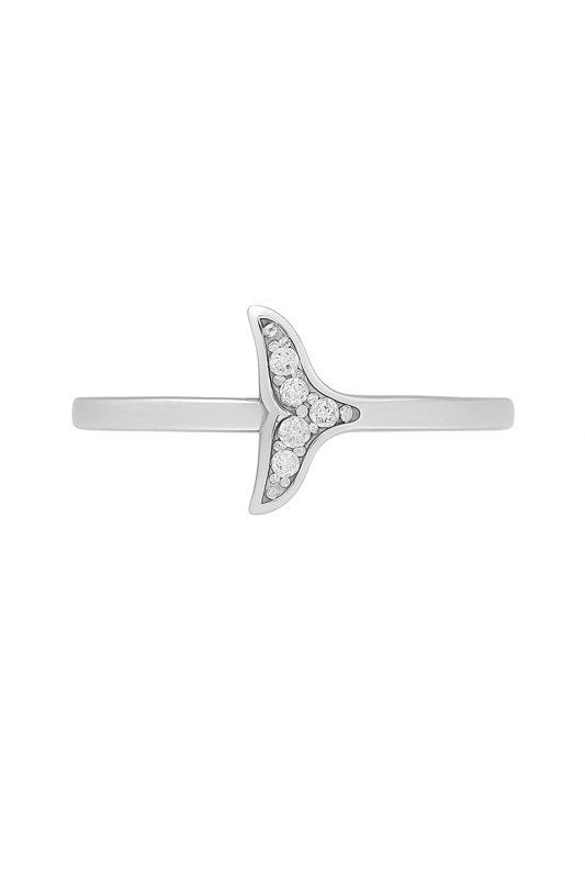 Whale Tail Zircon Ring for Women 925 Silver Finish Elegant Minimal Adjustable Finger Ring