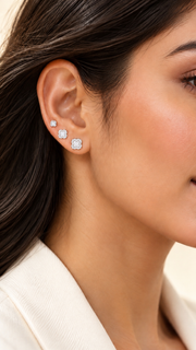 Clover Halo Stud Earrings Set – 3 Sizes - Aaryahi Silver jewellery product photo