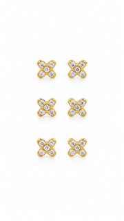 Four Petal Clover CZ Stud Earrings Set – 3 Pairs - Aaryahi Silver jewellery product photo