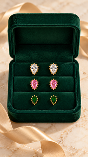 Multicolor Teardrop Stud Earrings Set – 3 Pairs - Aaryahi Silver jewellery product photo