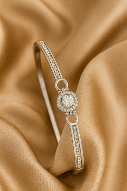 Silver Halo Solitaire Zircon Bangle for Women
