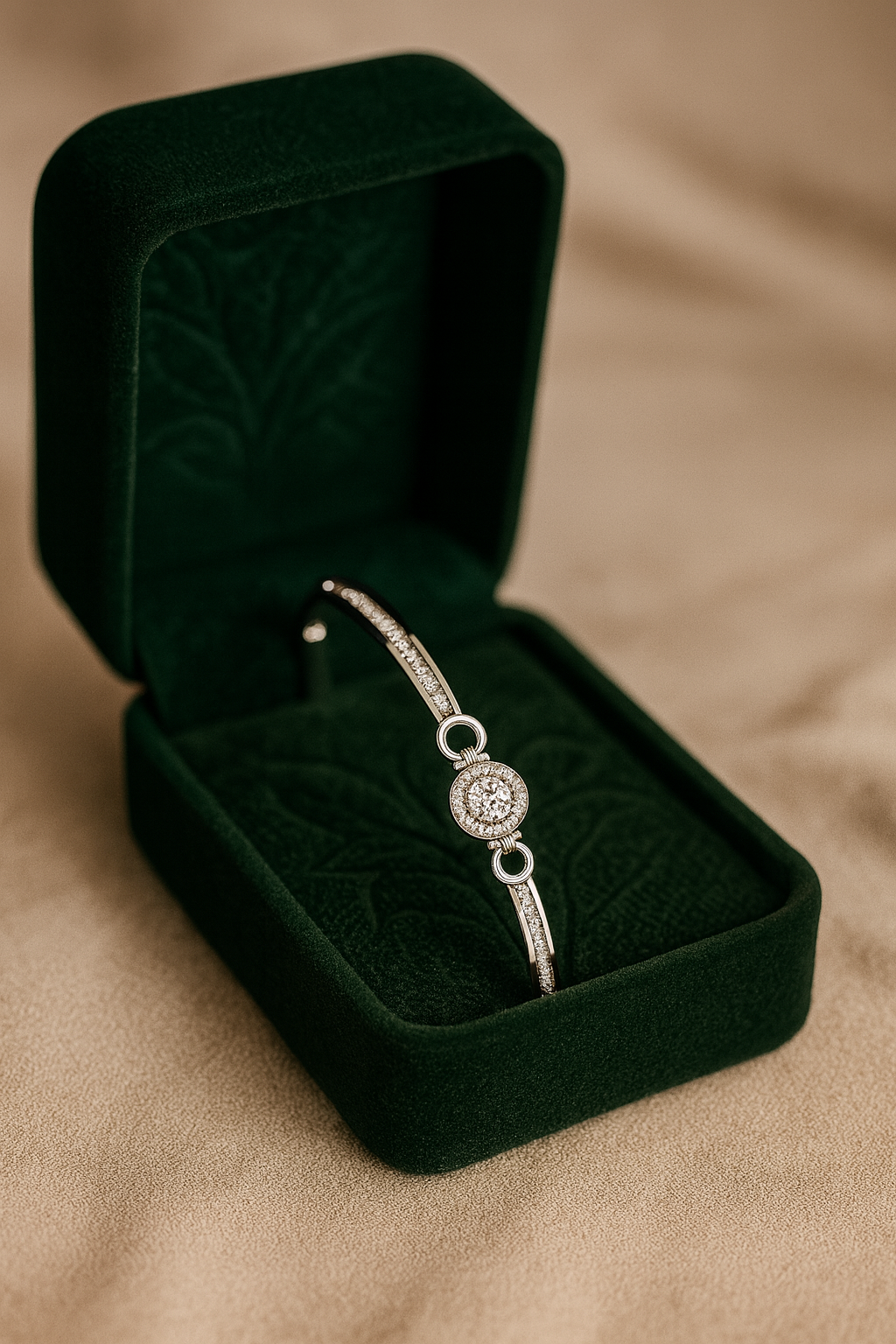 Silver Halo Solitaire Zircon Bangle for Women