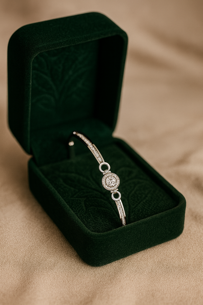 Silver Halo Solitaire Zircon Bangle for Women