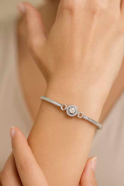 Silver Halo Solitaire Zircon Bangle for Women