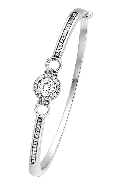 Silver Halo Solitaire Zircon Bangle for Women