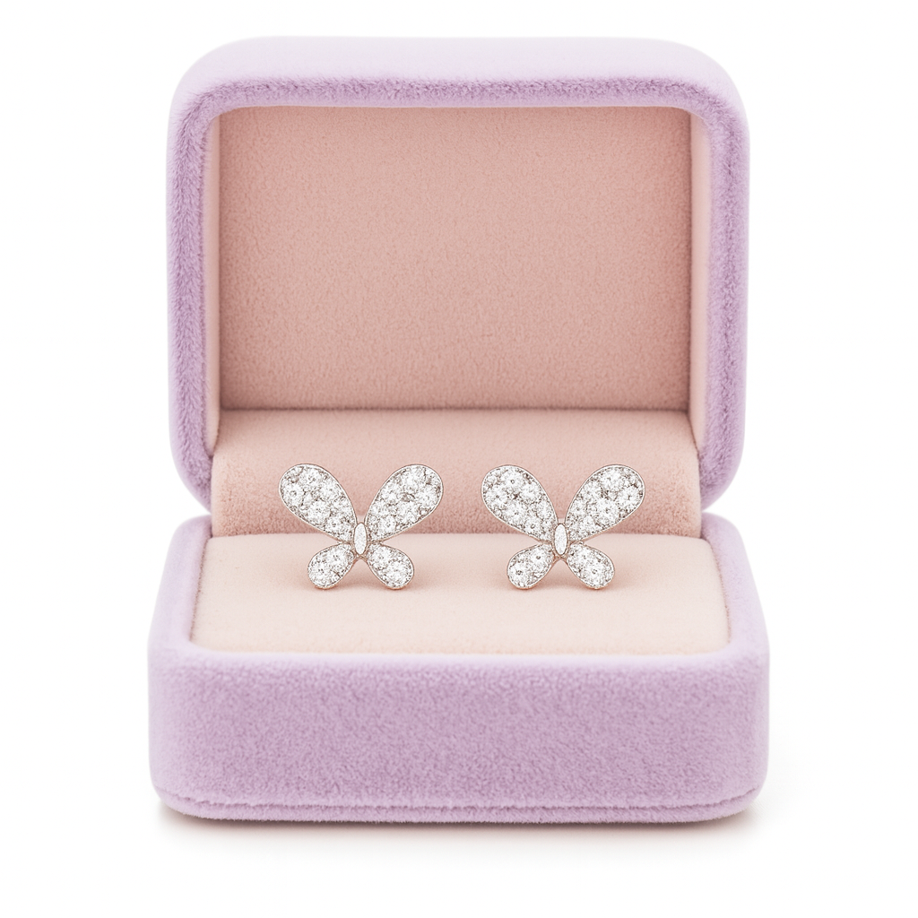 Elegant Butterfly CZ Stud Earrings for Women | Sparkling Silver-Tone Daily Wear