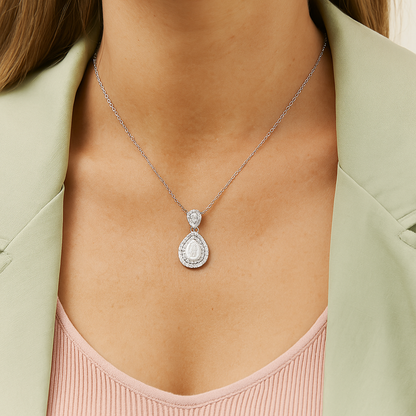 Rose Gold Plated Teardrop Pendant Necklace for Women – Luxury CZ Diamond Design