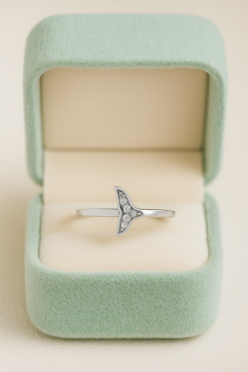 Whale Tail Zircon Ring for Women 925 Silver Finish Elegant Minimal Adjustable Finger Ring