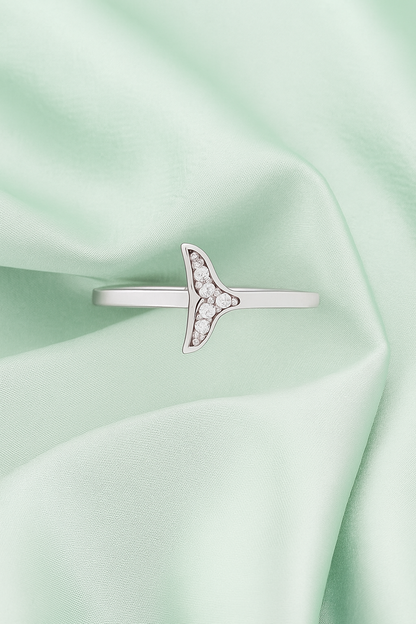 Whale Tail Zircon Ring for Women 925 Silver Finish Elegant Minimal Adjustable Finger Ring