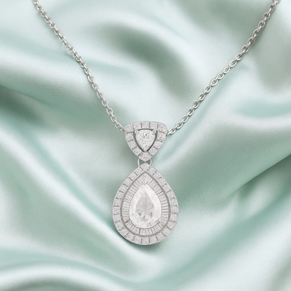 Rose Gold Plated Teardrop Pendant Necklace for Women – Luxury CZ Diamond Design