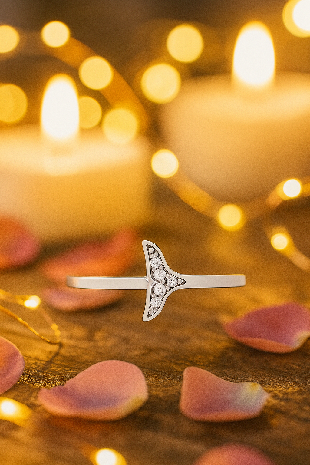 Whale Tail Zircon Ring for Women 925 Silver Finish Elegant Minimal Adjustable Finger Ring