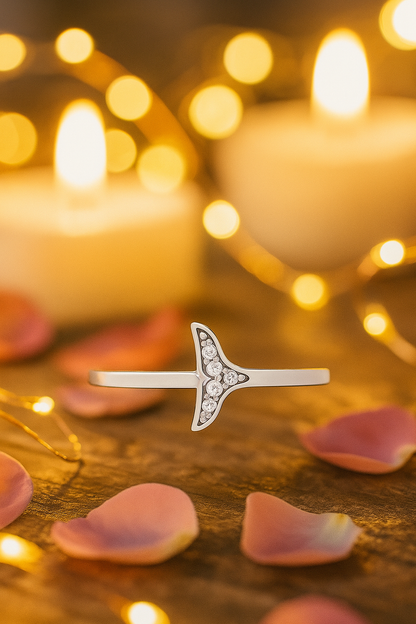 Whale Tail Zircon Ring for Women 925 Silver Finish Elegant Minimal Adjustable Finger Ring