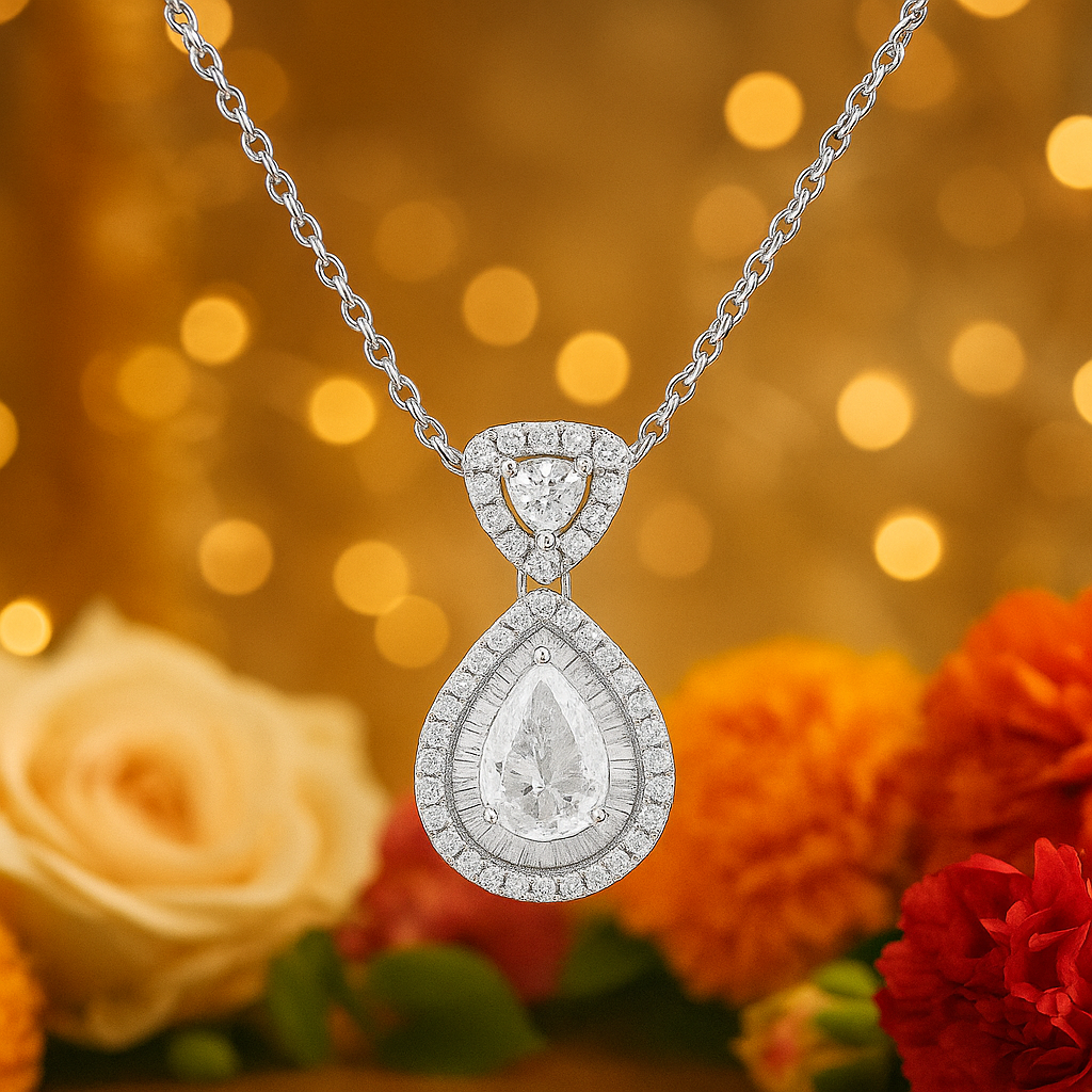 Rose Gold Plated Teardrop Pendant Necklace for Women – Luxury CZ Diamond Design